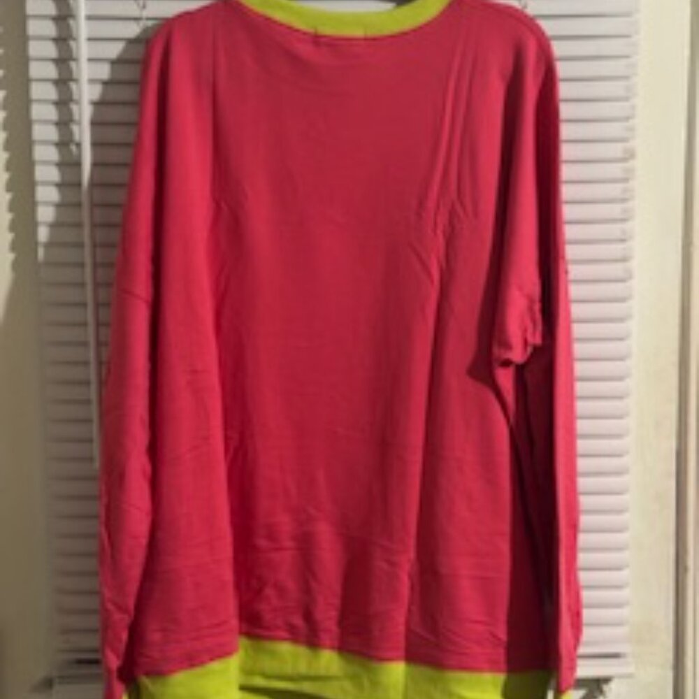 Vibrant Pink/Lime Green Women’s Sweatshirt • Lightweight 3XL Pullover - Picture 4 of 5